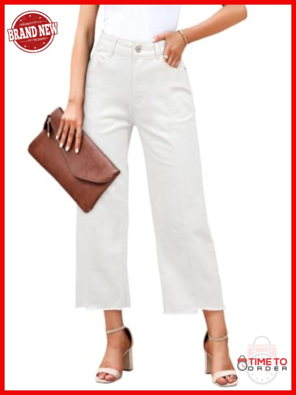High Waisted Wide Leg Cropped Jeans with Raw Hem